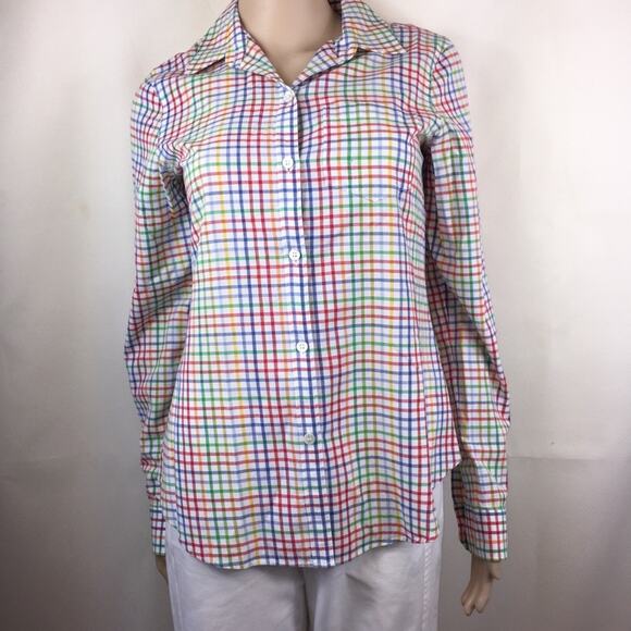 Theory Rainbow Plaid Long Sleeve Button Down Shirt - Picture 1 of 5